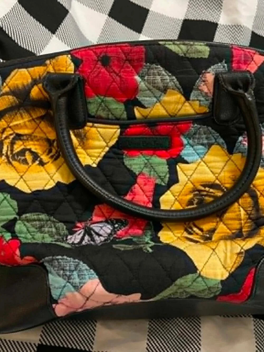 LIKE NEW Vera Bradley Quilted Cotton Satchel, Roses and Butterflies 14" x 10 - Picture 4 of 14
